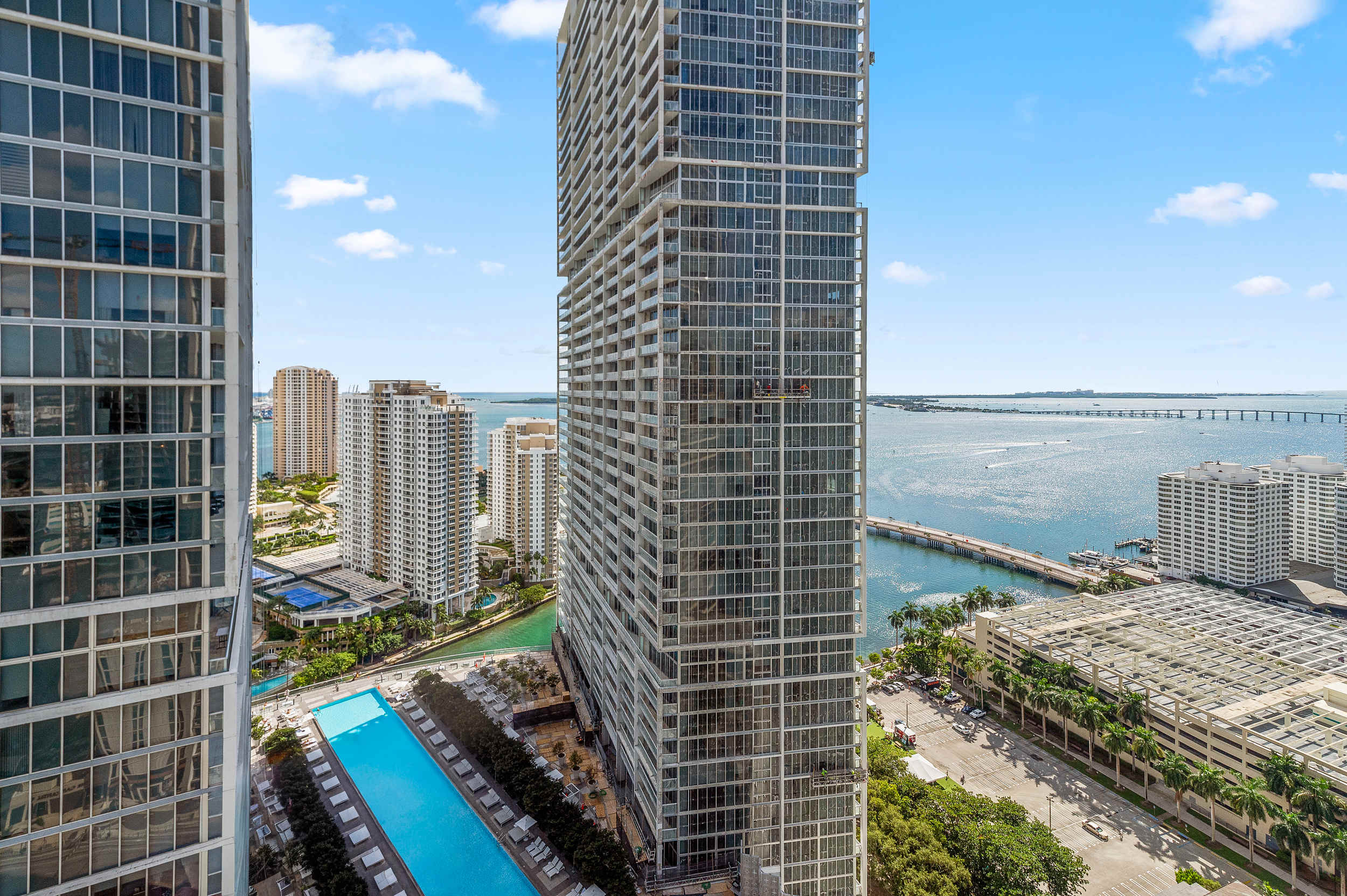 High-rise pool and city views.