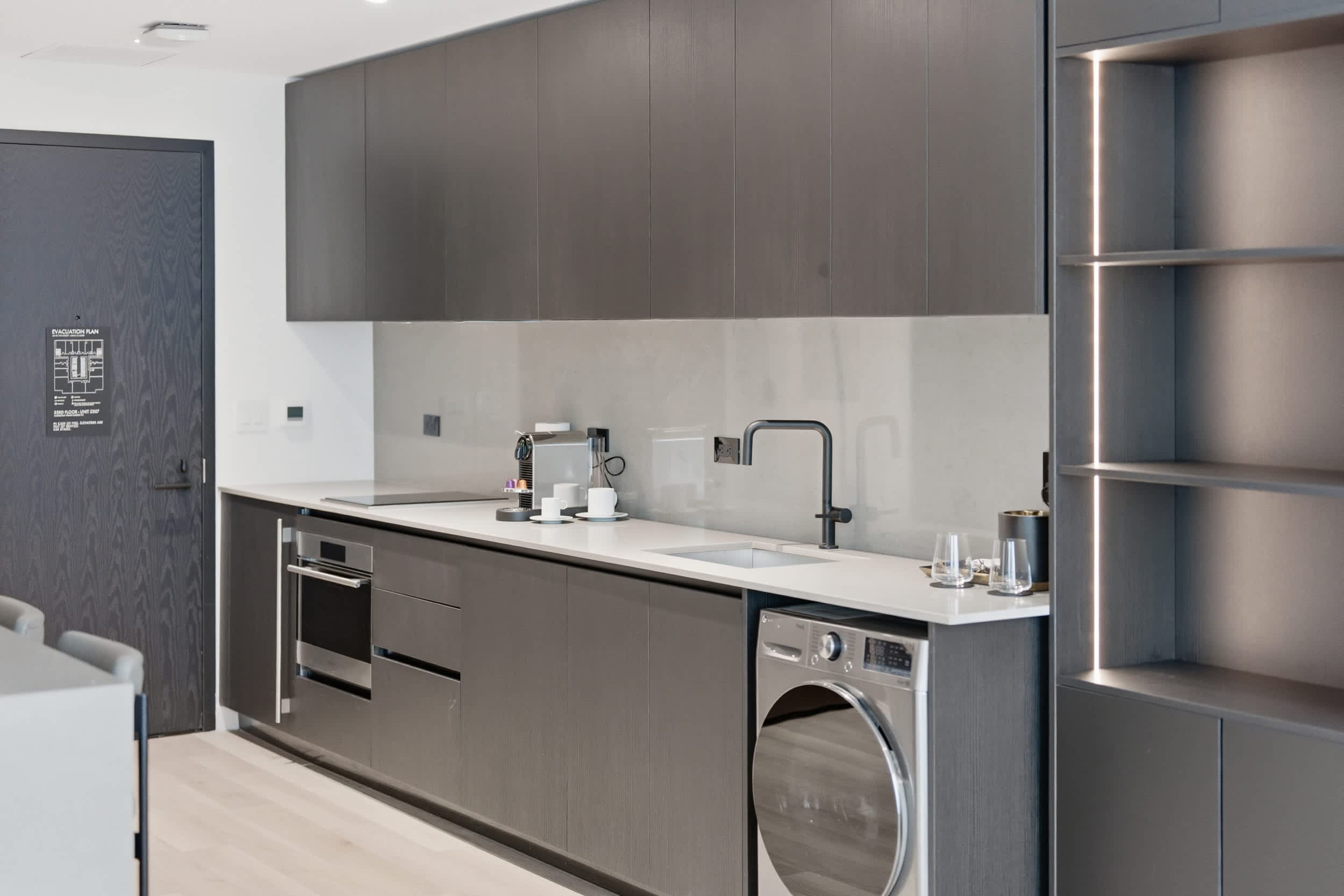 Streamlined cabinetry and expansive counter space.