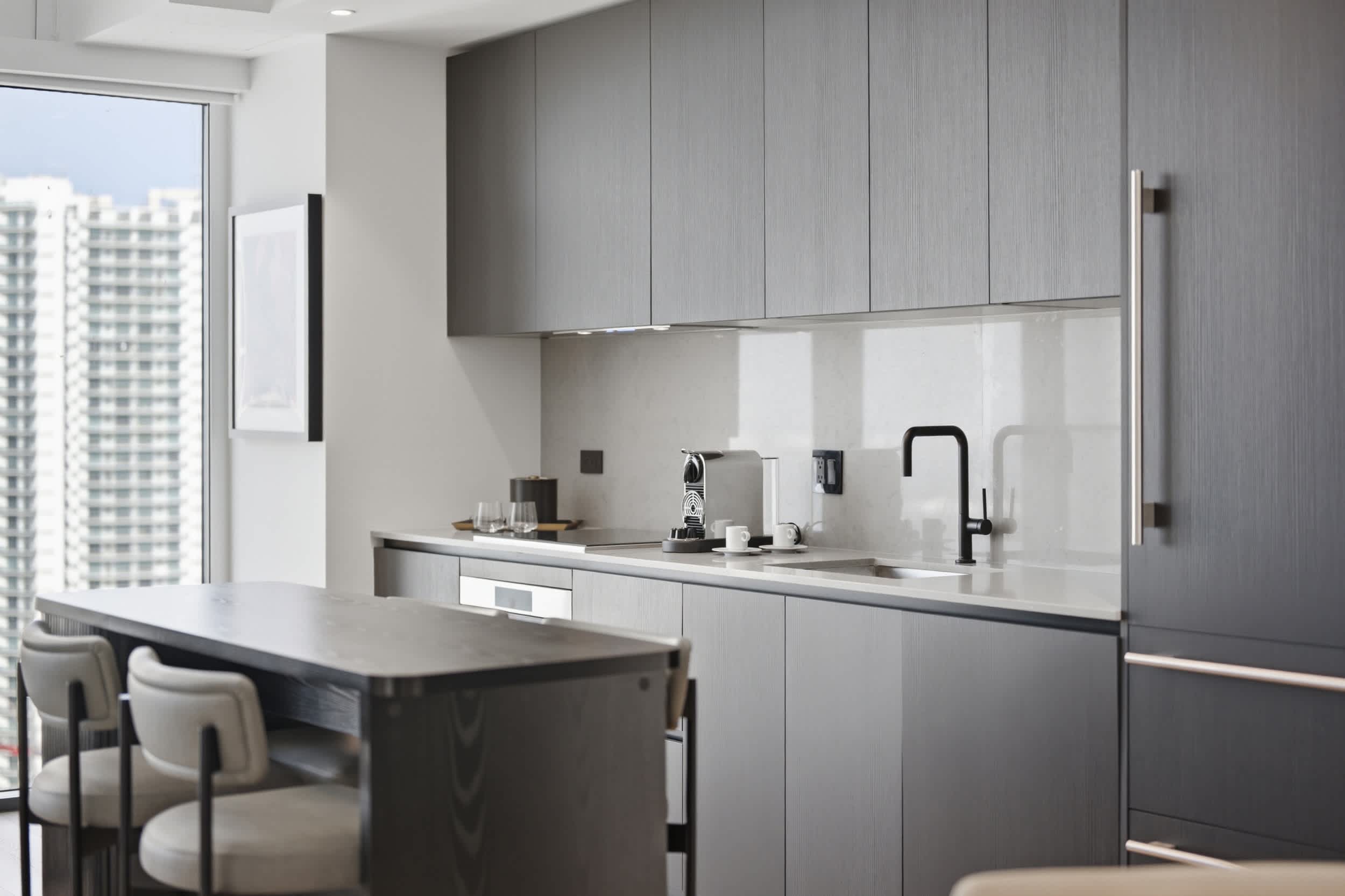 Sleek, fully equipped kitchen.