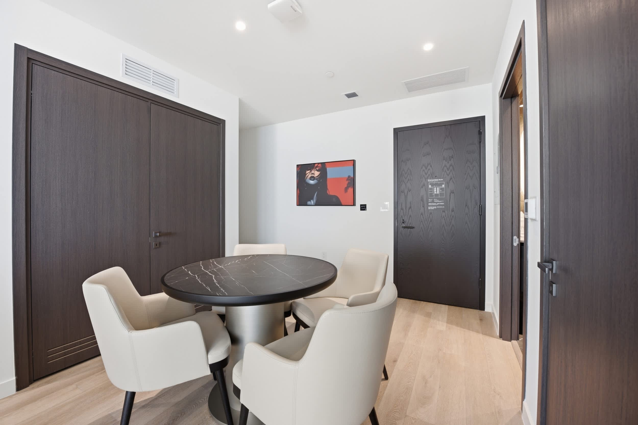 Modern, intimate dining area.